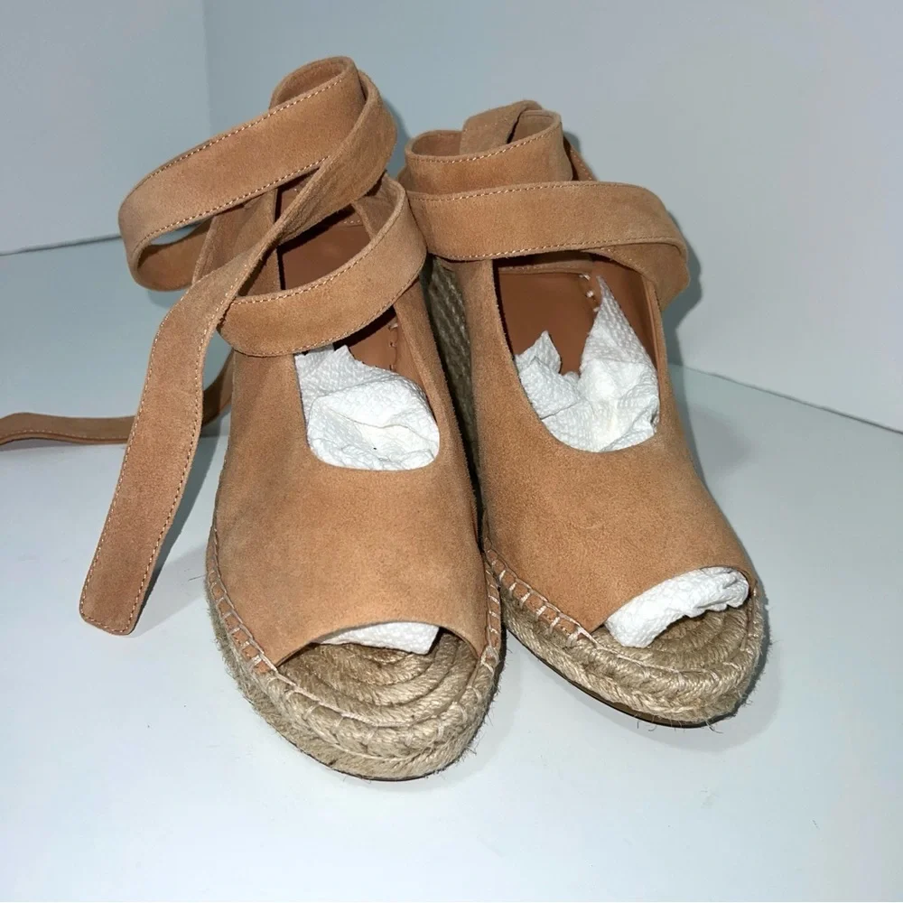Joie Kael Suede Espadrille Open Toe Wedge Heels Tan EU‎ 39/US 8-8.5